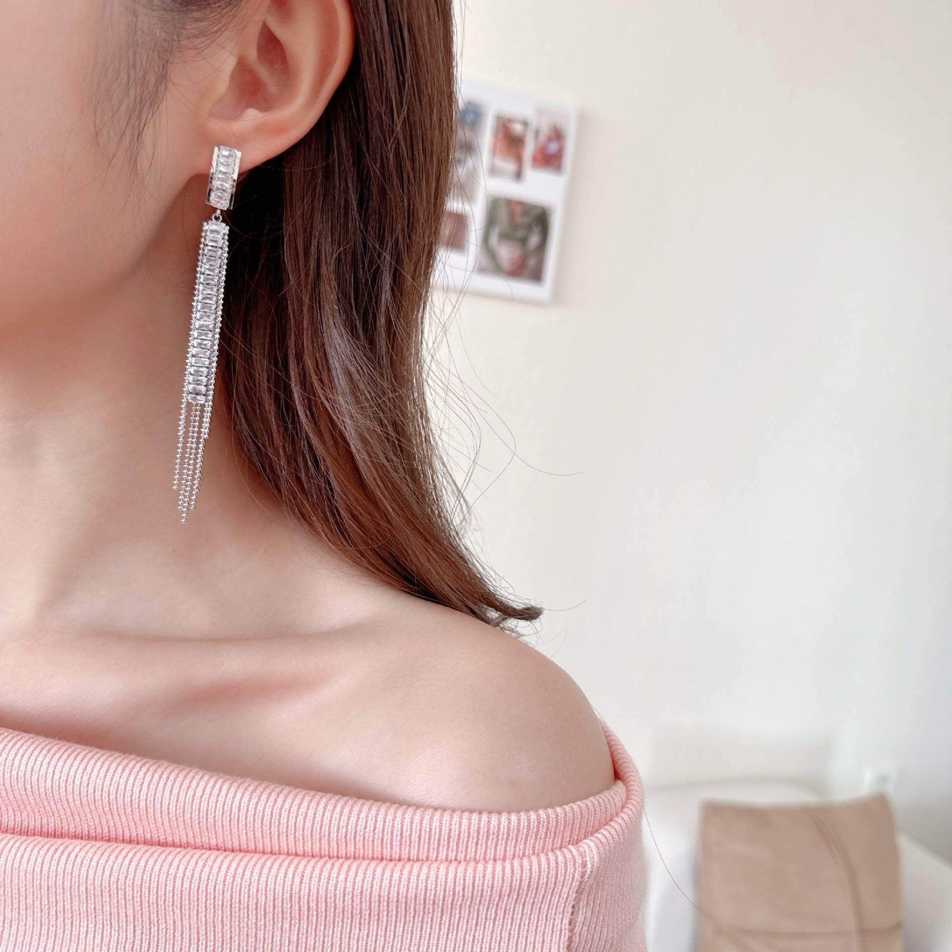 S925 silver needle long tassel earrings 762461389092 - COCOMELODY