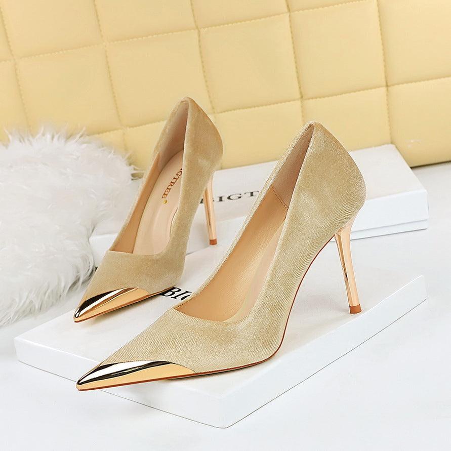 Metallic Pointed Toe Stiletto Heels 718321941230 - COCOMELODY