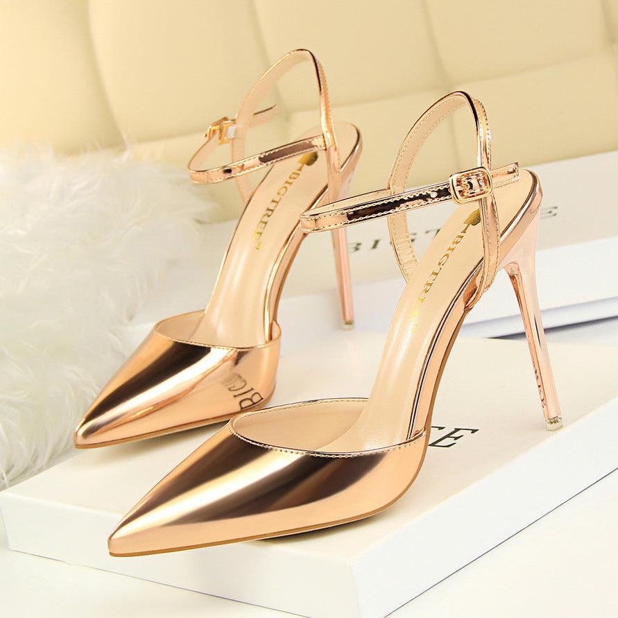 Silver Metallic Slingback Heel Sandals 552220831213 - COCOMELODY