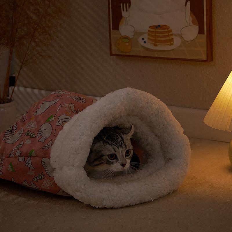Winter warm enclosed cat bed Cat sleeping bag pet supplies 847107730999 - COCOMELODY