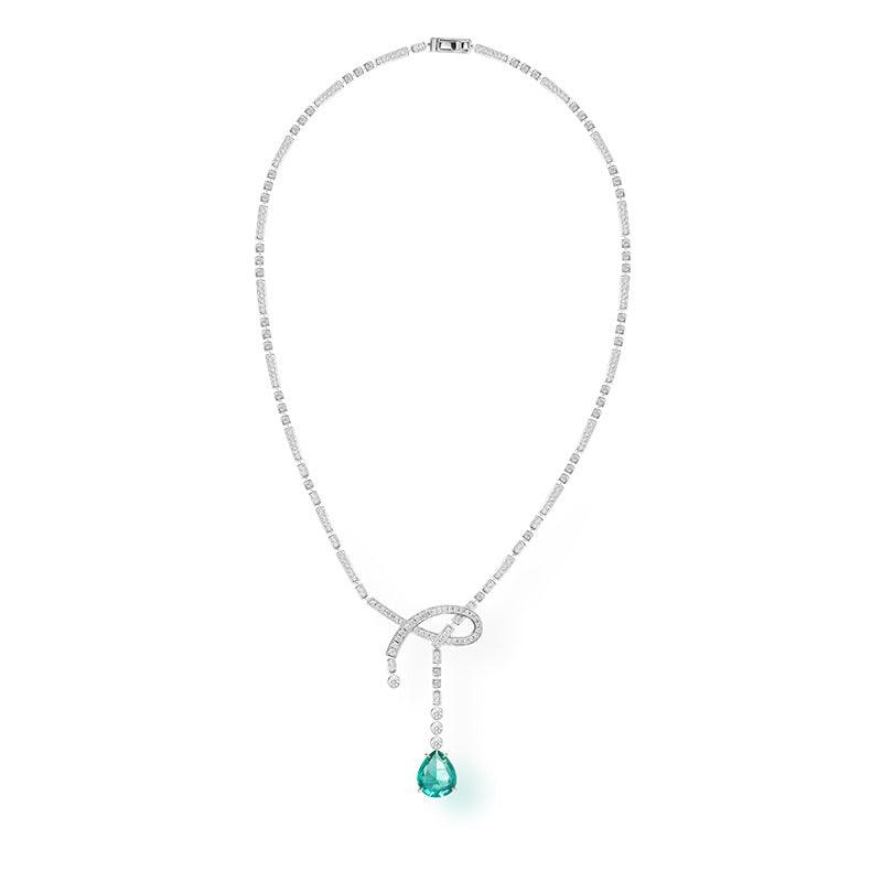 Water drop yellow treasure gold-plated ribbon knot necklace 795816733199 - COCOMELODY