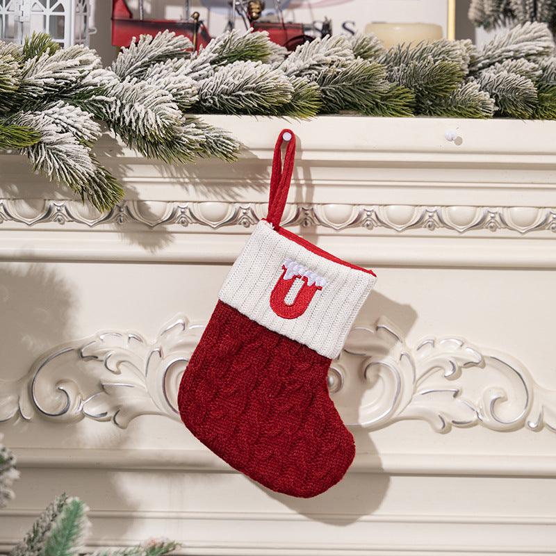 Christmas decorations Red knitted alphabet Embroidery Christmas socks Colorful DIY name gift socks 831001958177
