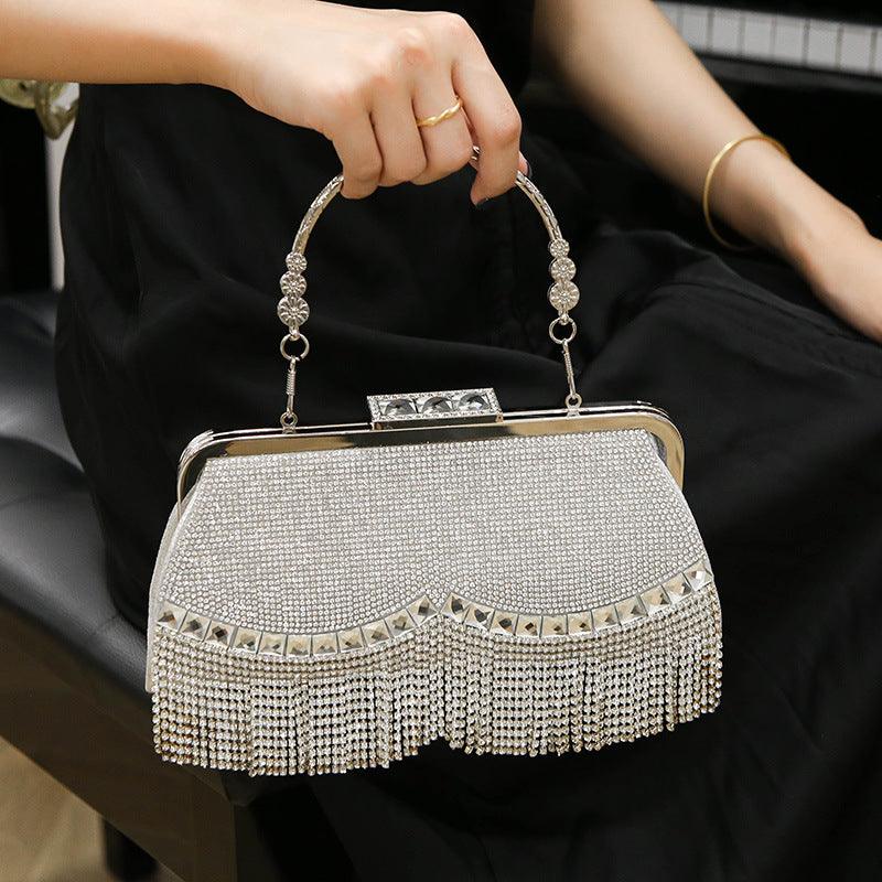 Rhinestone fringe evening bag 788222596906 - COCOMELODY