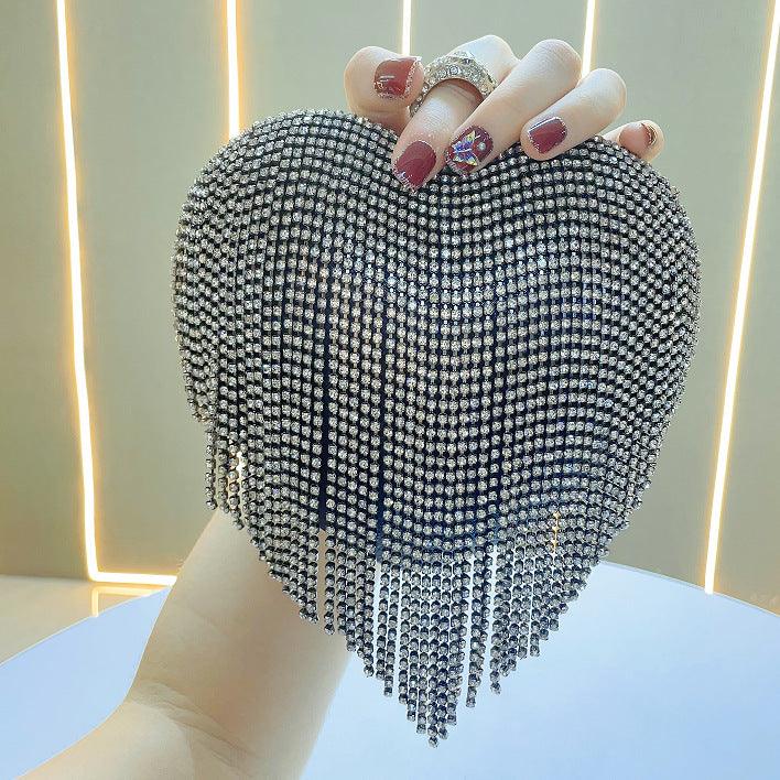 Tasseled rhinestone bag Party diamond hand bag A socialite hand skew straddle dinner bag 760609227630 - COCOMELODY