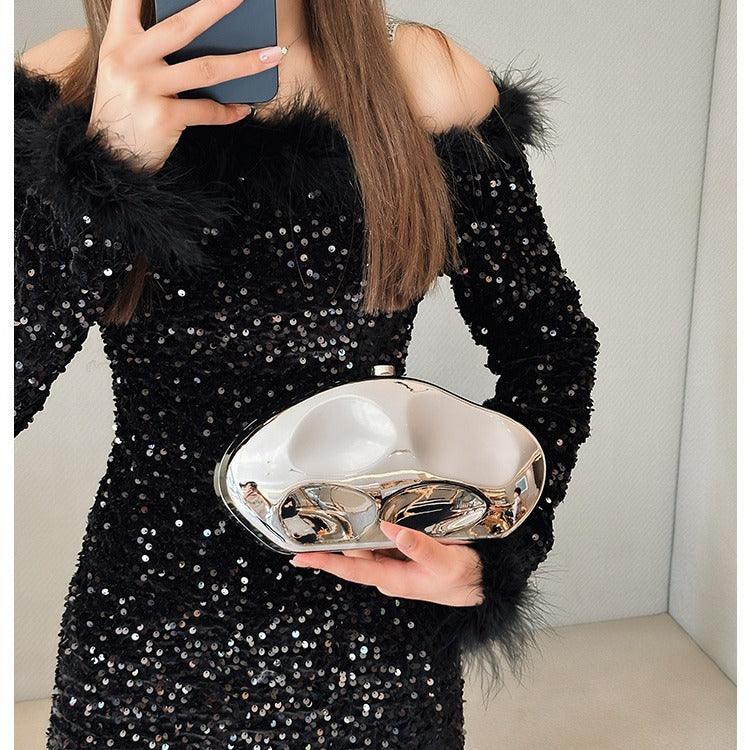Niche design metal acrylic bag shaped stone hand bag banquet fashion exquisite small bag 799845346236 - COCOMELODY