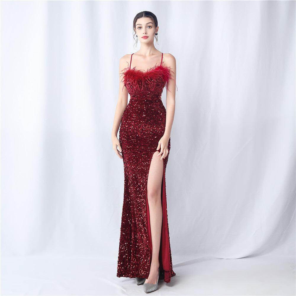 Sheath-Column Sweep-Brush Train Sequins Dress 749529420329 - COCOMELODY