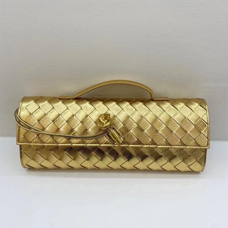 Leather clutch bag Hold leather woven square dinner bag 788440003397 - COCOMELODY