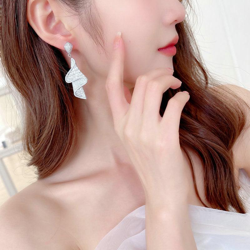 Zircon skirt streamer earrings 737367022162 - COCOMELODY