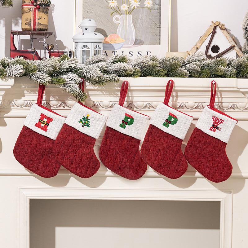 Christmas decorations Red knitted alphabet Embroidery Christmas socks Colorful DIY name gift socks 831001958177