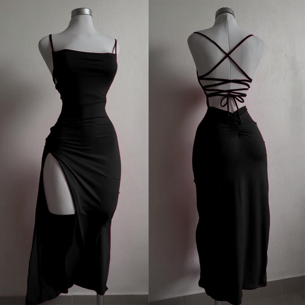 Sexy slim-fit sleeveless halter back halter split cocktail dress 828898801916 - COCOMELODY