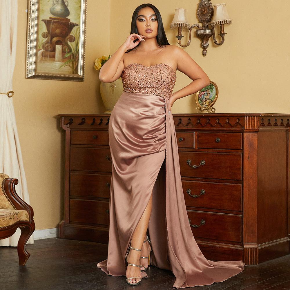 A-Line Sweep-Brush Train Elastic Silk like Satin dress 702991065831 - COCOMELODY
