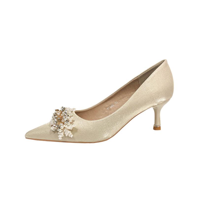 Pearl Satin Pointy Stiletto Heels 683923492274 - COCOMELODY
