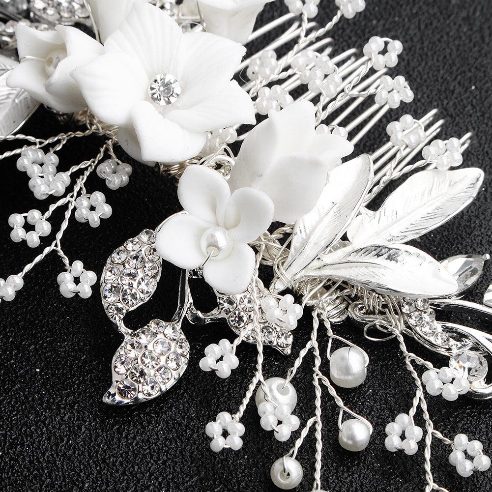 Pearl beaded hair comb Handmade ceramic flower comb 589015686895 - COCOMELODY