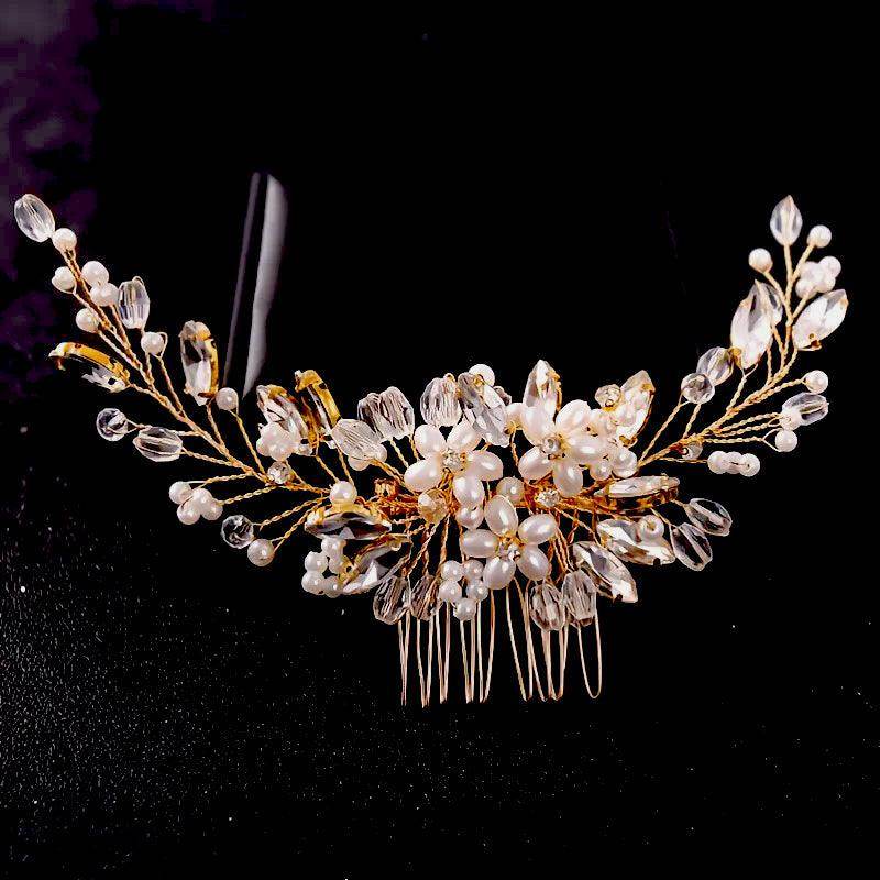 Bridal handmade Gold hair comb Wedding hair accessories 