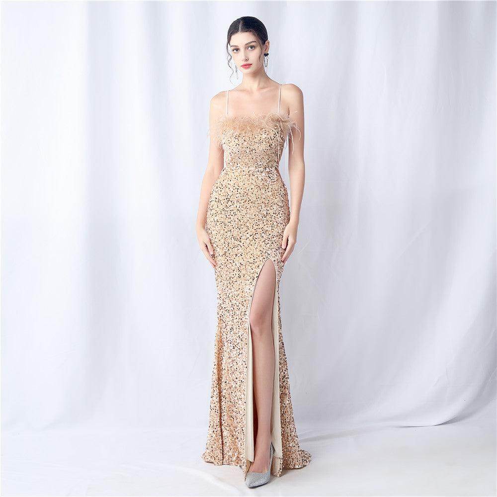 Sheath-Column Sweep-Brush Train Sequins Dress 749529420329 - COCOMELODY