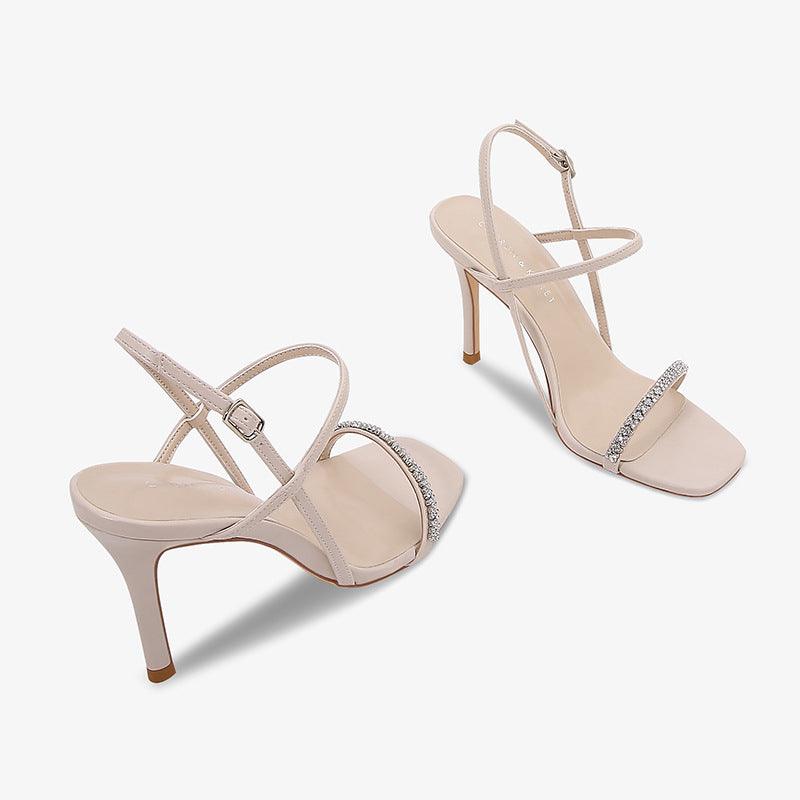 Stiletto sandals rhinestone buckle heels 662367759355 - COCOMELODY