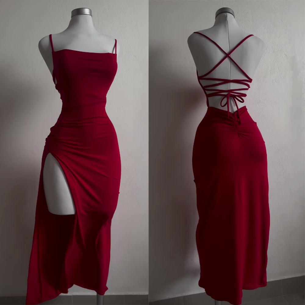 Sexy slim-fit sleeveless halter back halter split cocktail dress 828898801916 - COCOMELODY