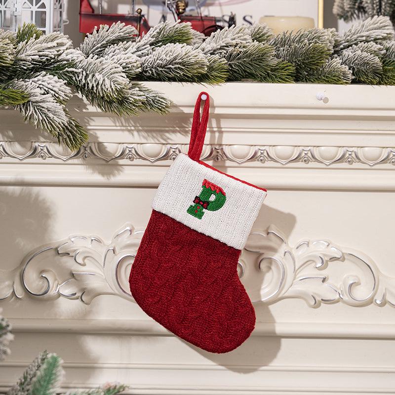 Christmas decorations Red knitted alphabet Embroidery Christmas socks Colorful DIY name gift socks 831001958177