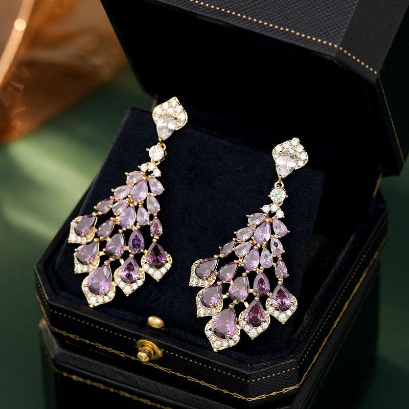 Diamond feather earrings 712913607847 - COCOMELODY