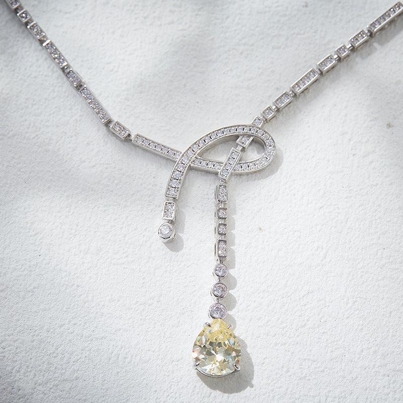 Water drop yellow treasure gold-plated ribbon knot necklace 795816733199 - COCOMELODY