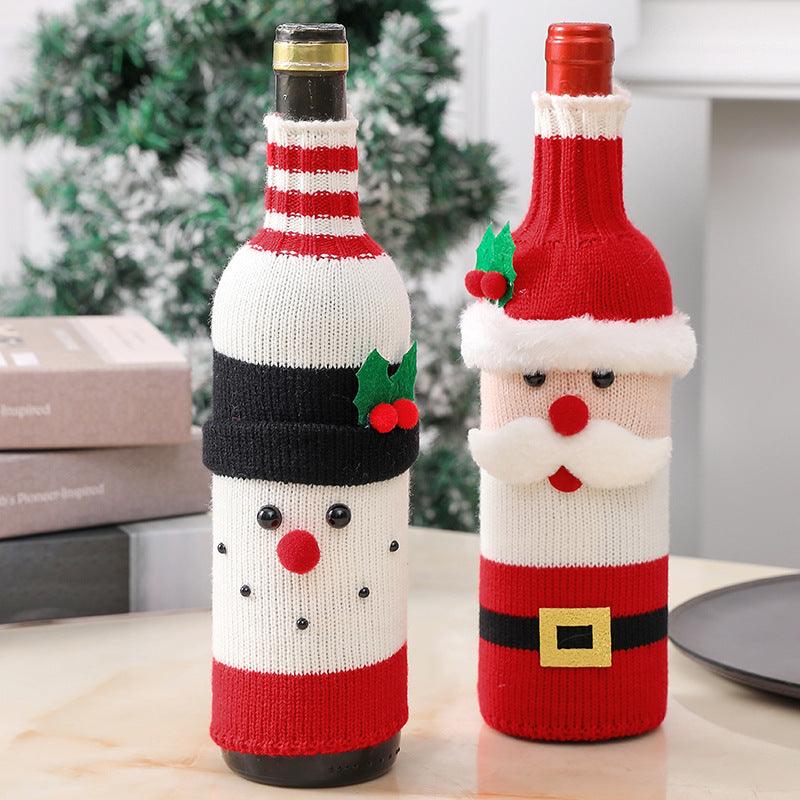 Christmas decorations wine knit bottle set holiday scene layout 644790993151 - COCOMELODY