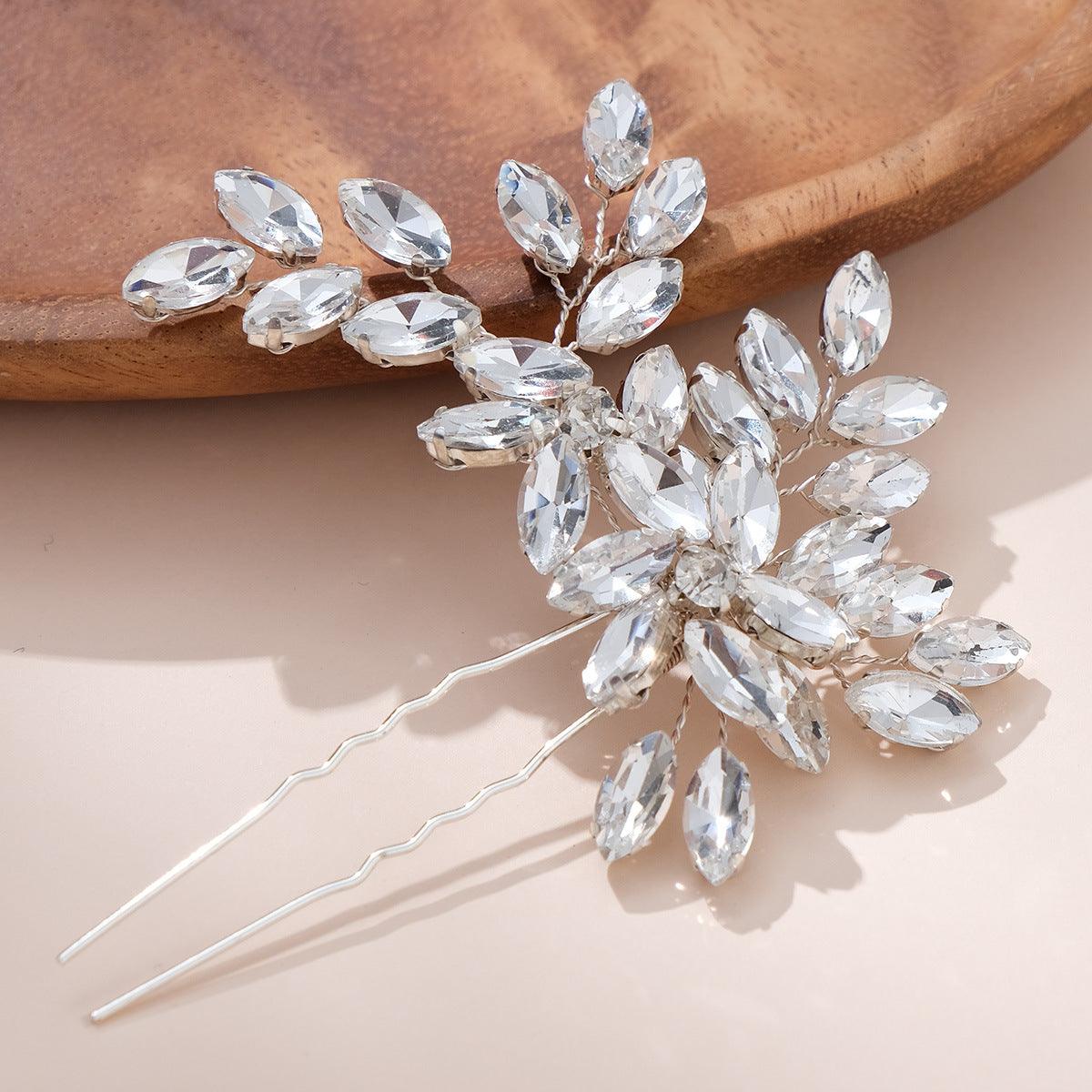 Wedding accessories Hairpin Bun Hair headdress U-shaped hair fork pin Hand-made horseeye rhinrhinee bridal hairpin 794126659820 - COCOMELODY