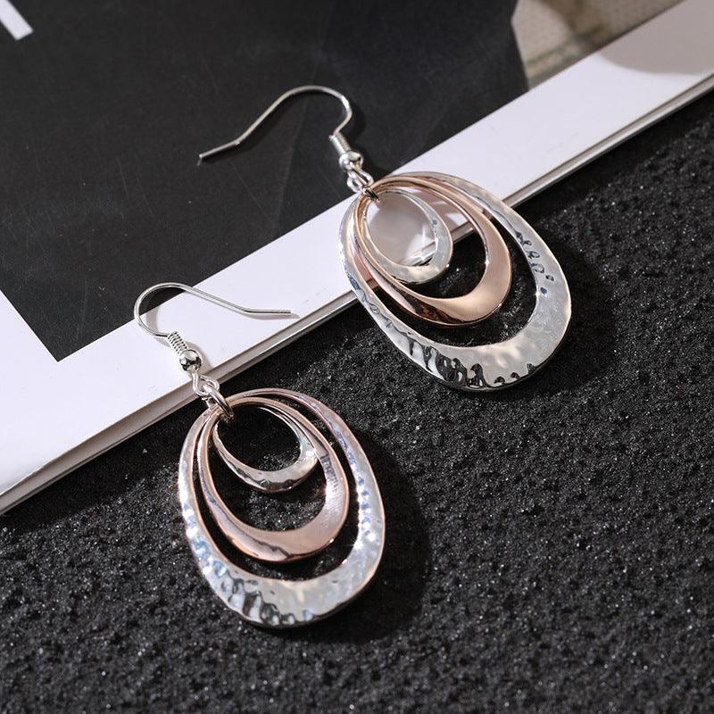 Color contrast oval geometry alloy earrings fashion high class earrings 720365775812 - COCOMELODY