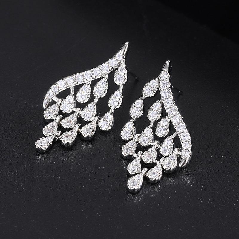 White zircon earrings with fringe 681850127507 - COCOMELODY