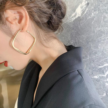 Diamond earrings in large metal blocks 759194871661 - COCOMELODY
