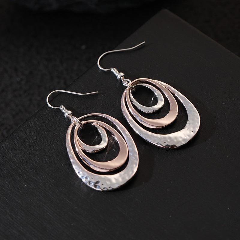 Color contrast oval geometry alloy earrings fashion high class earrings 720365775812 - COCOMELODY