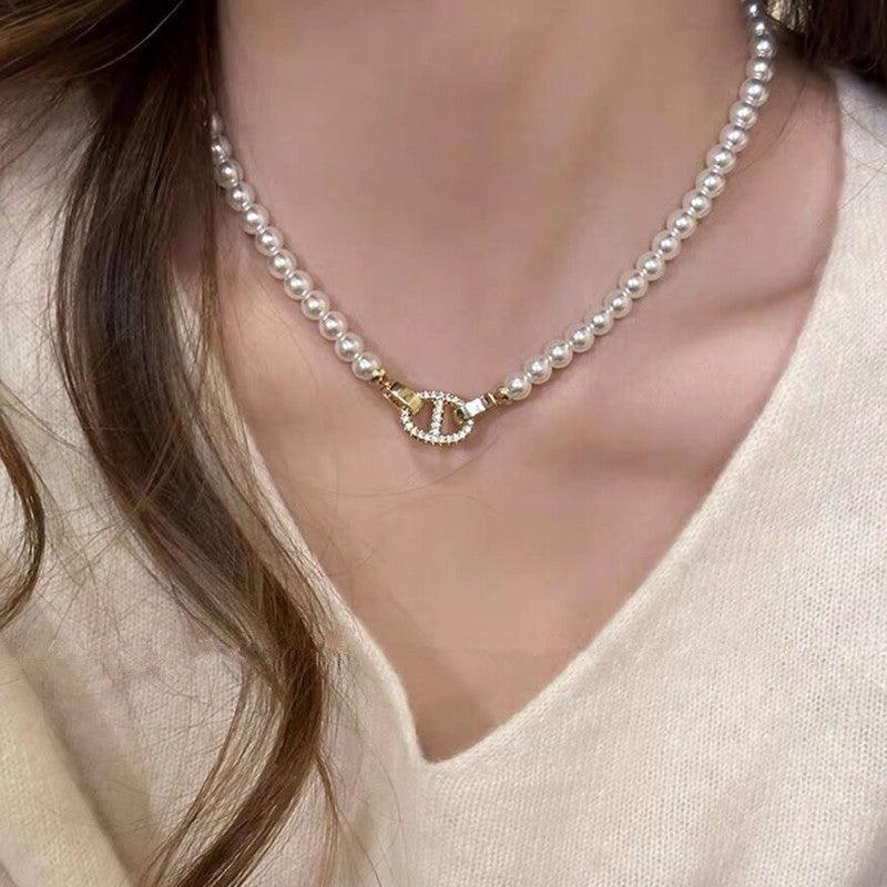 Pearl necklace sweater chain choker collarbone chain 748784777293 - COCOMELODY