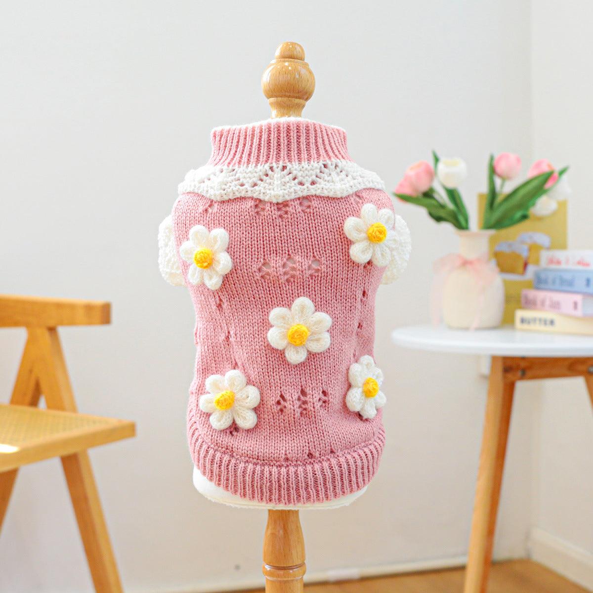 Autumn and winter dog flower sweaters pet cat clothing 650873775915 - COCOMELODY