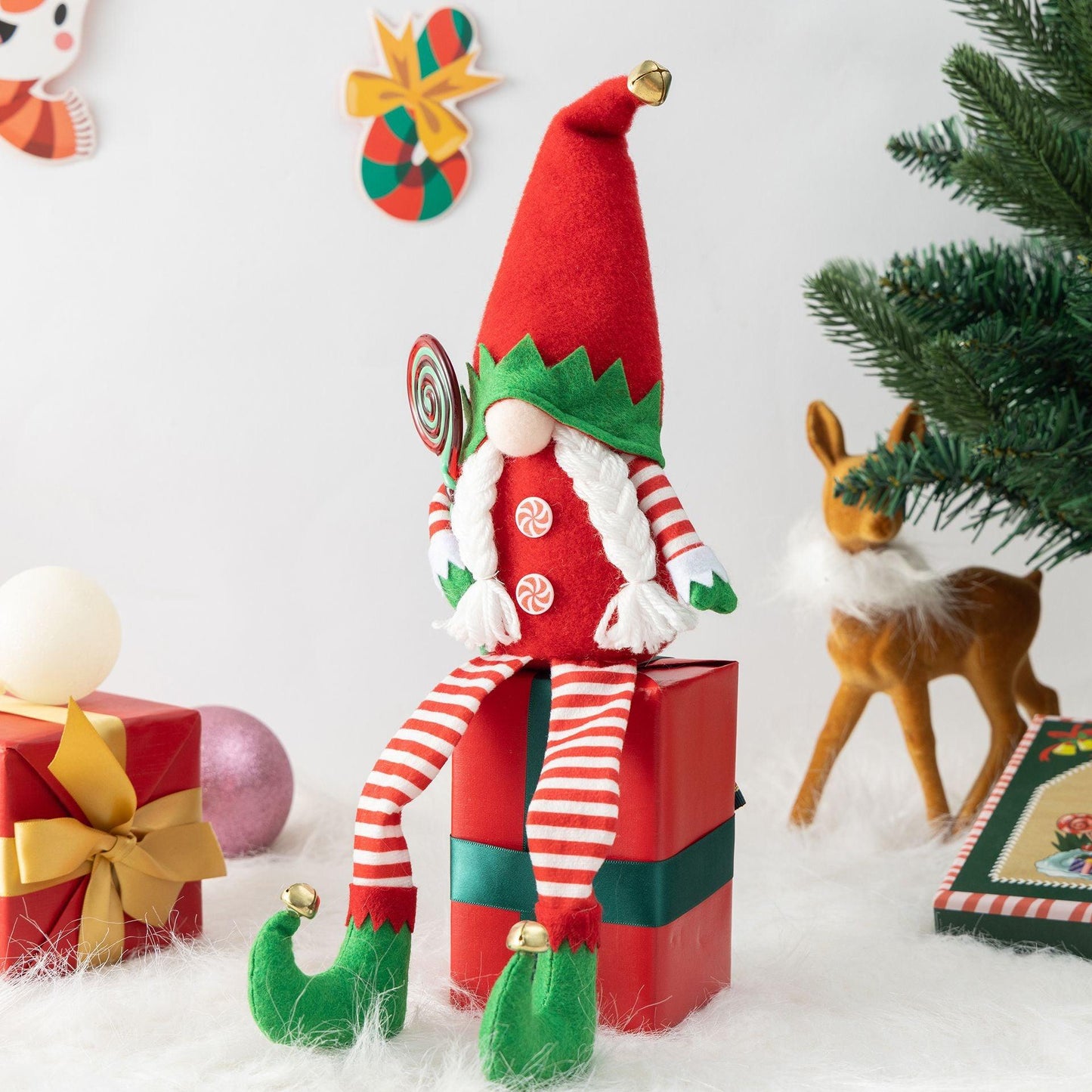 Christmas elf long legs no face doll props decorative scene layout pieces 735602523231
