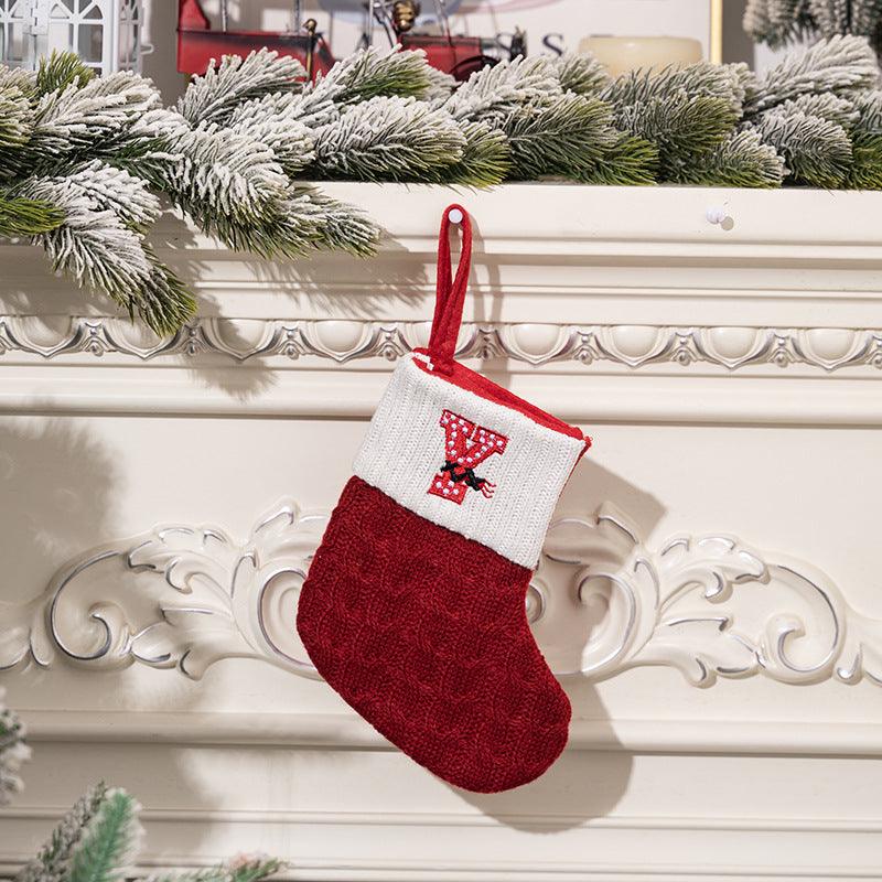 Christmas decorations Red knitted alphabet Embroidery Christmas socks Colorful DIY name gift socks 831001958177