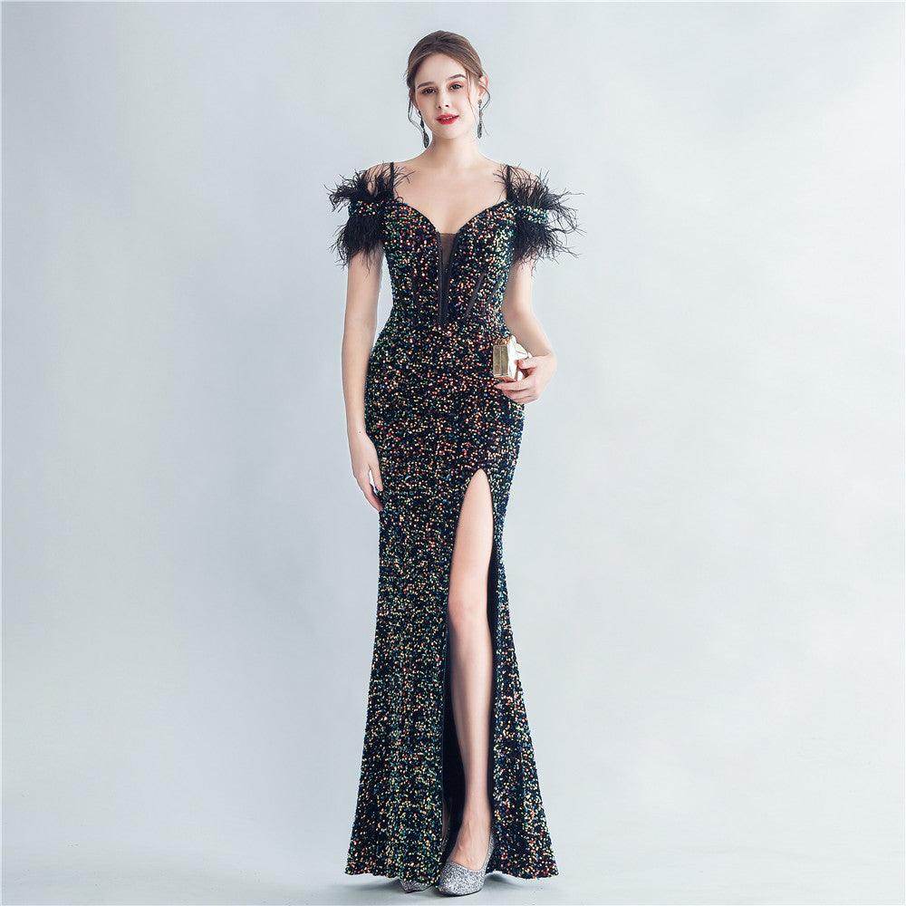 Trumpet-Mermaid Floor Length Sequins Dress 794624136176 - COCOMELODY