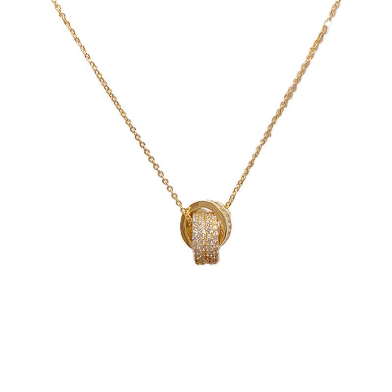 Micro-encrusted zircon intersecting ring necklace double ring buckle 701287105016 - COCOMELODY