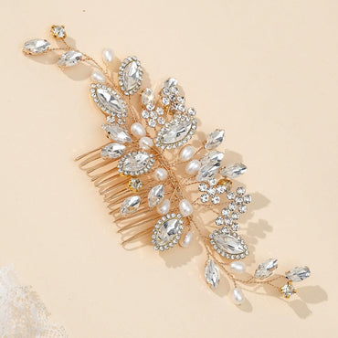 Bridal hair comb Wedding ladies Vintage updo accessories Handmade rhinestone pearl hair comb 757689767059 - COCOMELODY