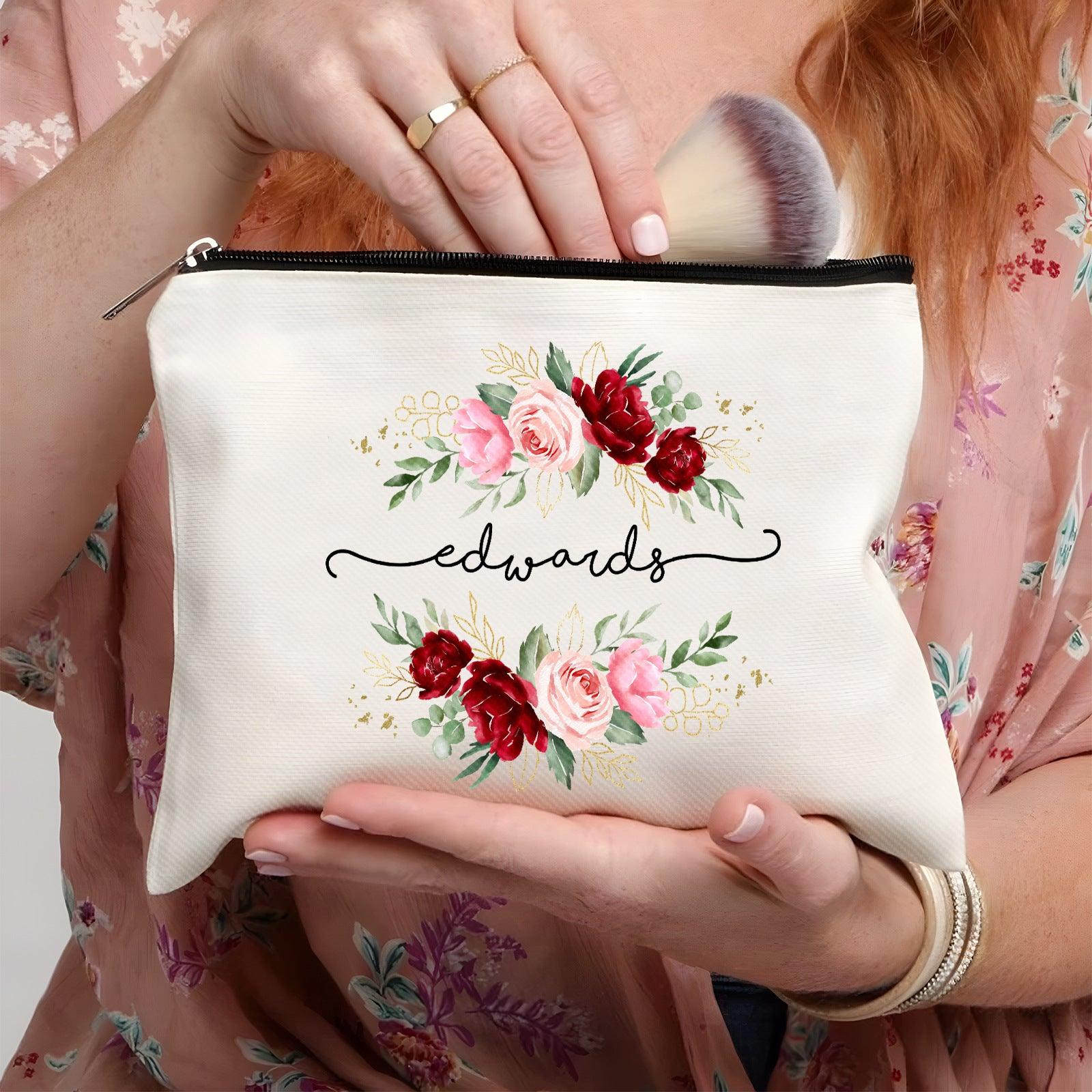 Personalized linen printed alphabet portable makeup bag 807953553521 - COCOMELODY
