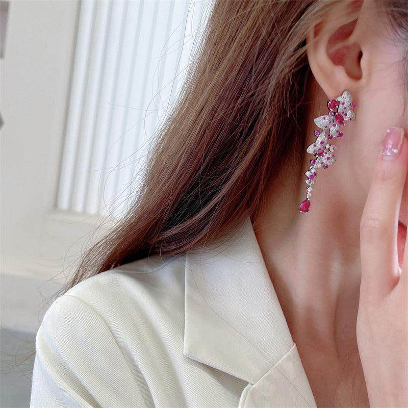 Long butterfly tassel zircon earrings 717866240971 - COCOMELODY