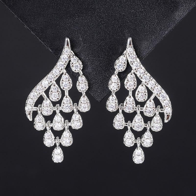 White zircon earrings with fringe 681850127507 - COCOMELODY