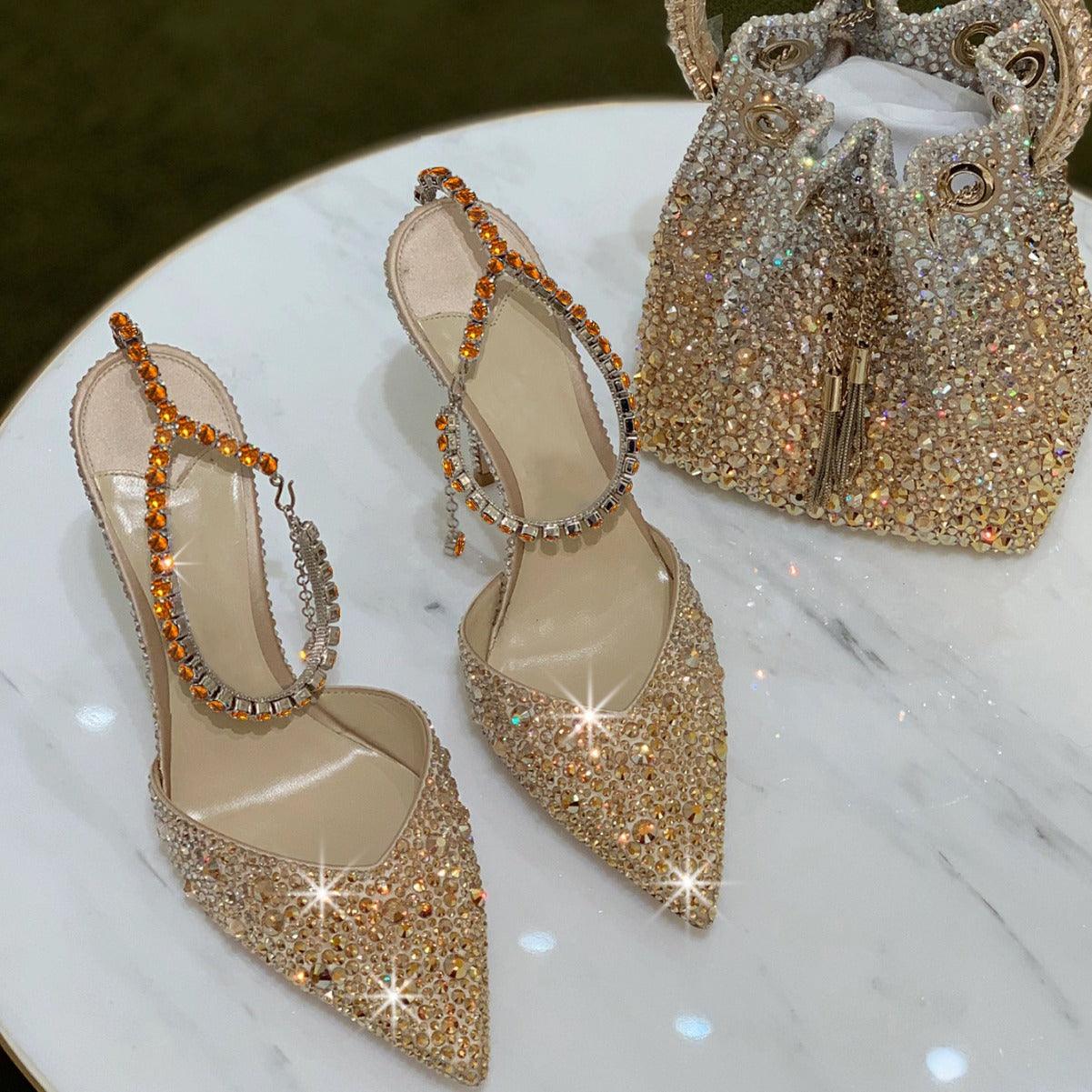 Glitter Ankle Strap Pointy Stiletto heel Sandals 772939443259