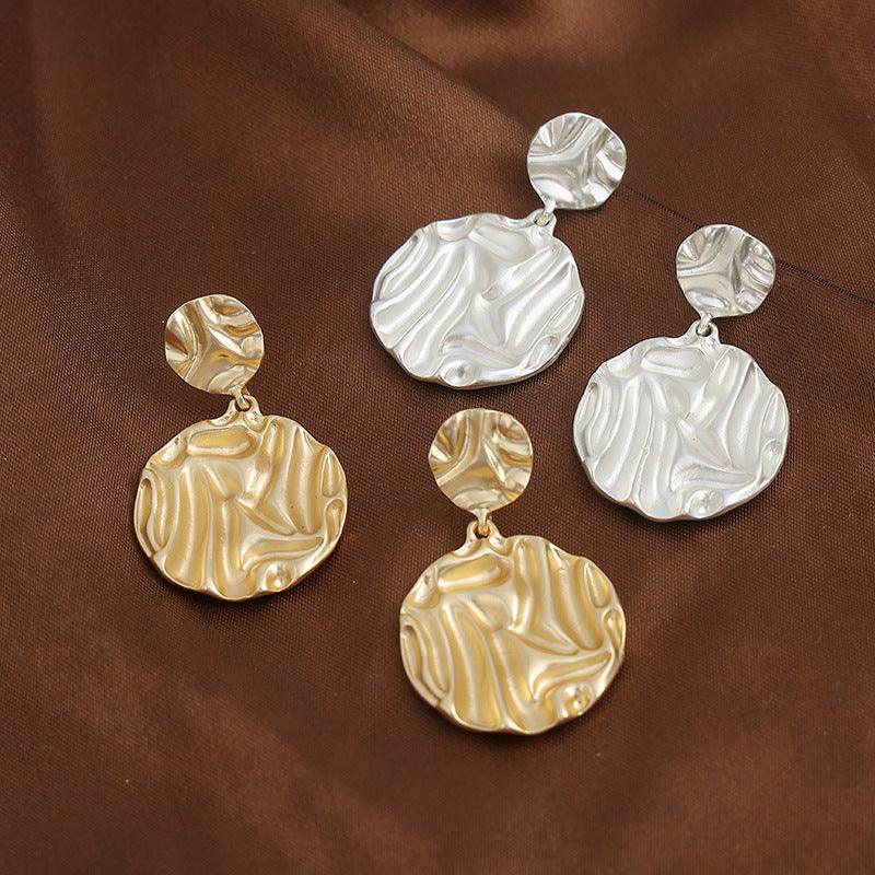 Metallic atmosphere exaggerated earrings Fashion round pattern medium long earrings 677325329302 - COCOMELODY