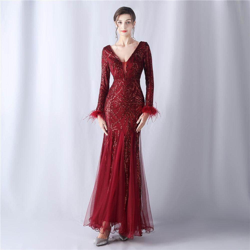 Trumpet-Mermaid Floor Length Sequins Dress 785114258670 - COCOMELODY