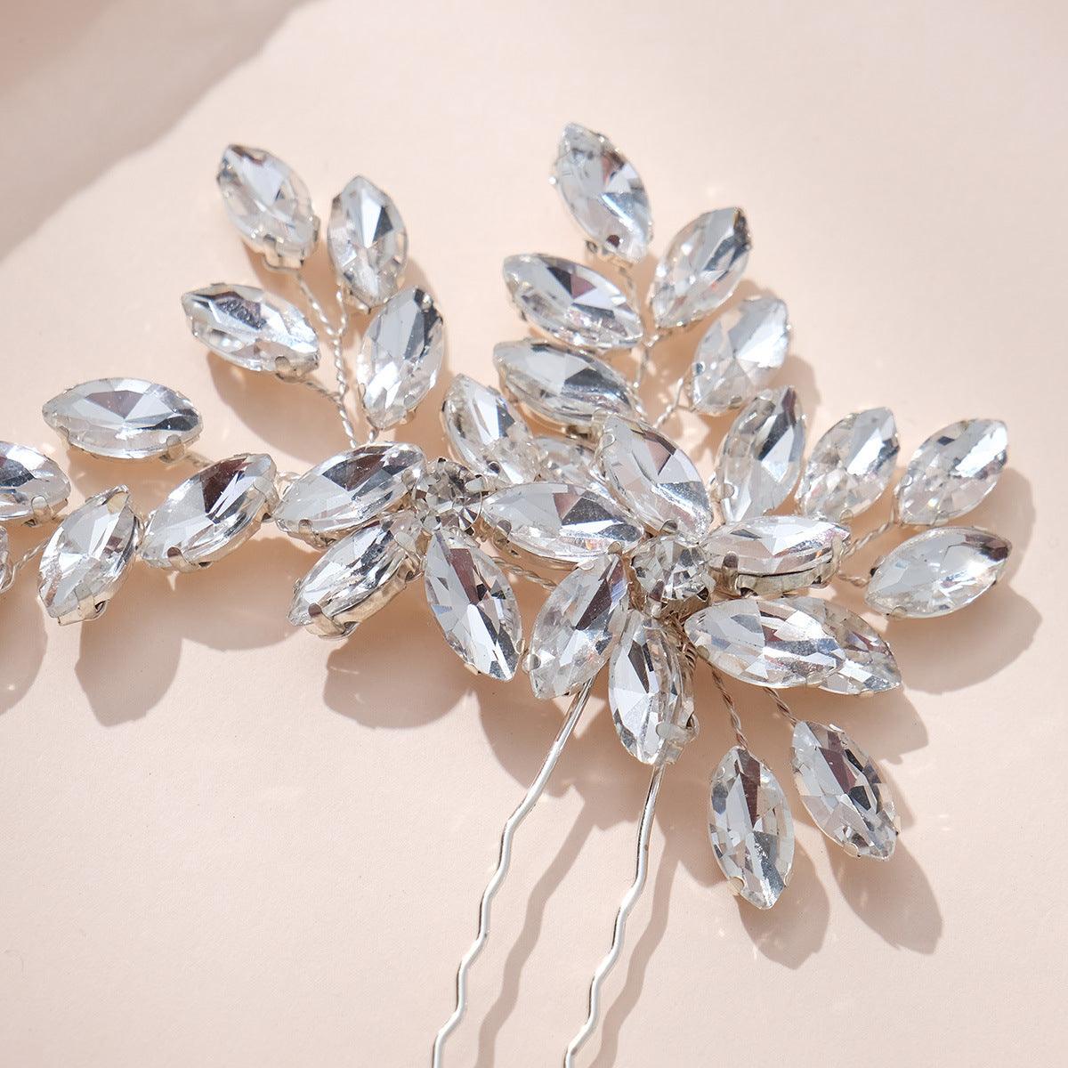 Wedding accessories Hairpin Bun Hair headdress U-shaped hair fork pin Hand-made horseeye rhinrhinee bridal hairpin 794126659820 - COCOMELODY