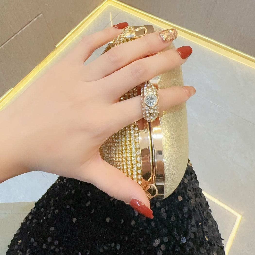Tasseled rhinestone bag Party diamond hand bag A socialite hand skew straddle dinner bag 760609227630 - COCOMELODY
