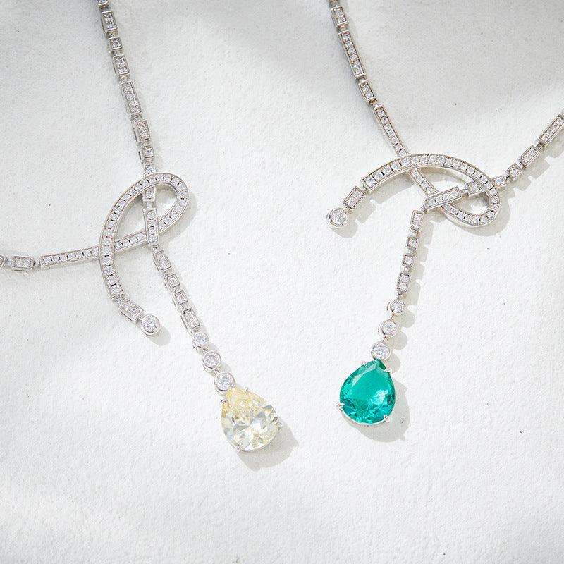 Water drop yellow treasure gold-plated ribbon knot necklace 795816733199 - COCOMELODY