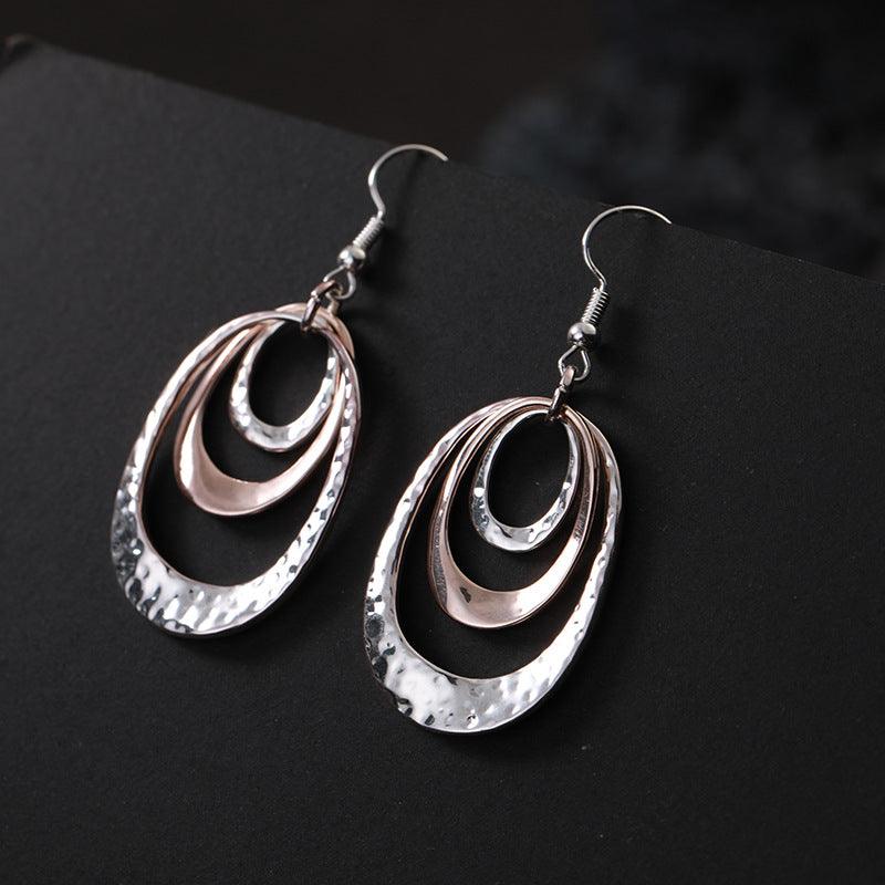 Color contrast oval geometry alloy earrings fashion high class earrings 720365775812 - COCOMELODY