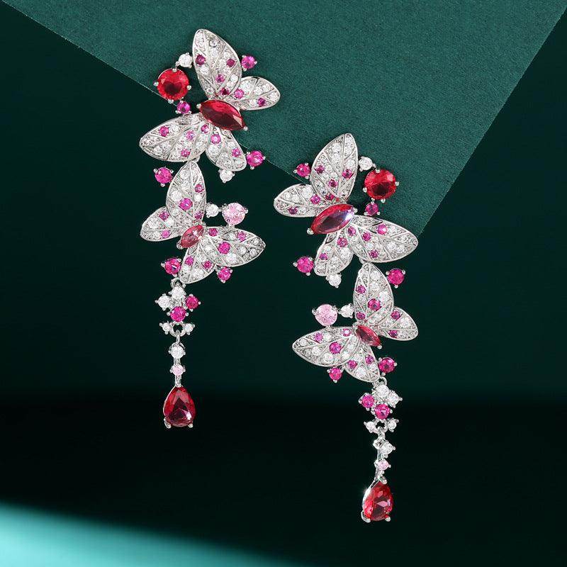 Long butterfly tassel zircon earrings 717866240971 - COCOMELODY