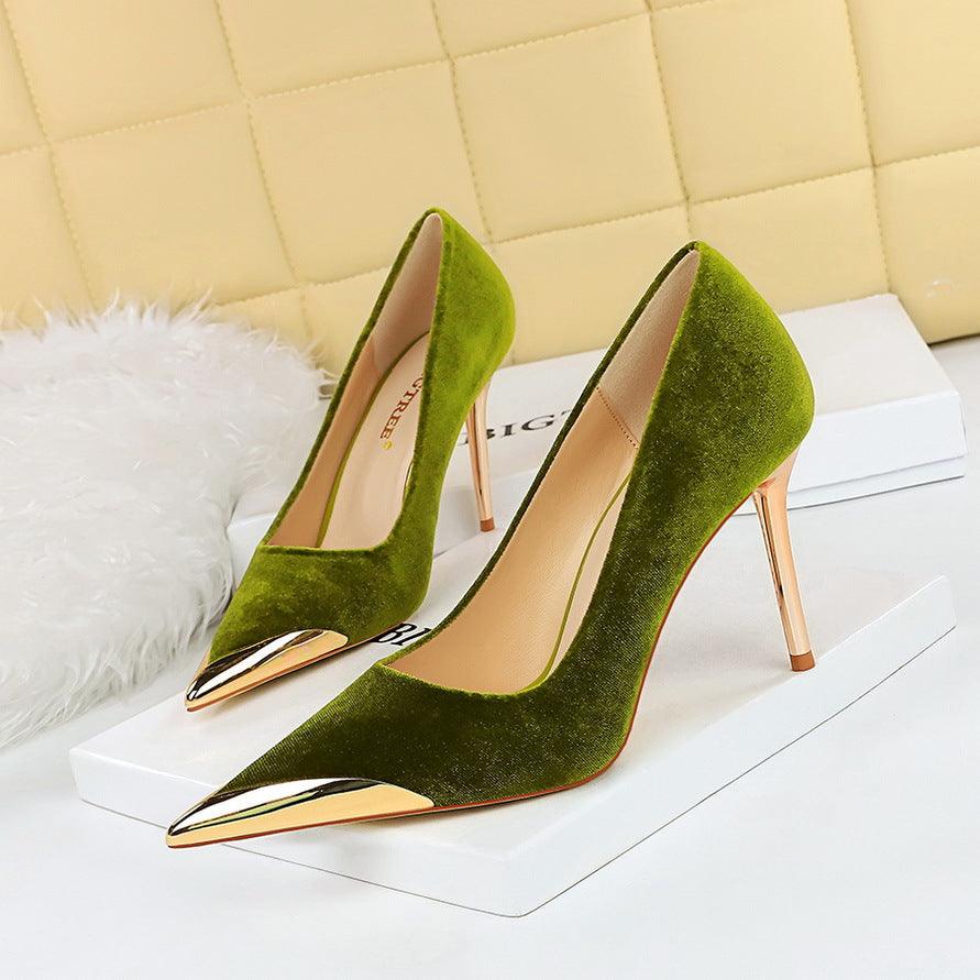 Metallic Pointed Toe Stiletto Heels 718321941230 - COCOMELODY