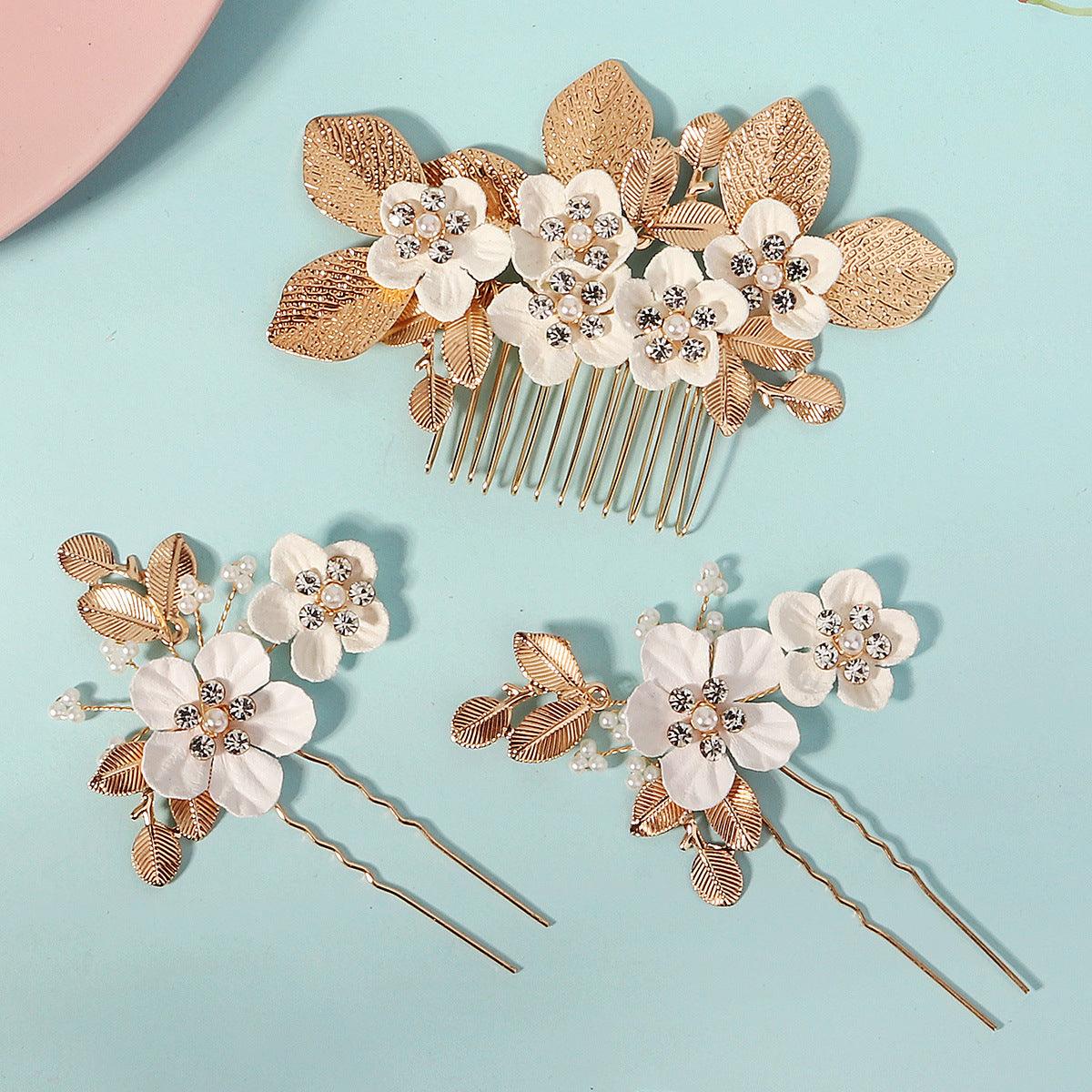 Vintage Leaf Flower hairpin set Bridal Wedding Headwear Handmade Hairpin and comb 771959289349 - COCOMELODY
